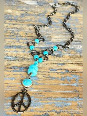 Dylan Jewelry Turquoise Bead Peace Pendant Necklace - Women Jewelry